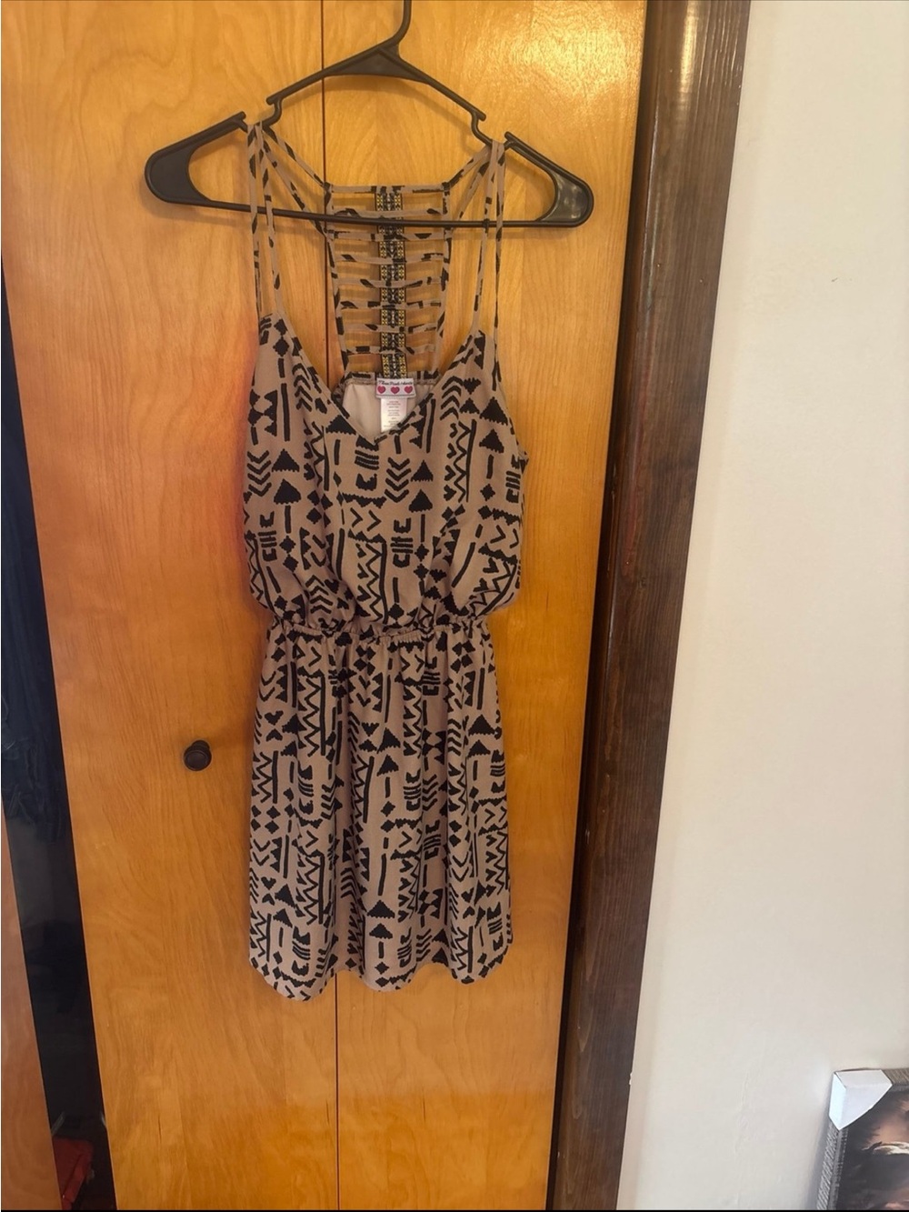Three Hearts Beige Dress with Black Tribal Print